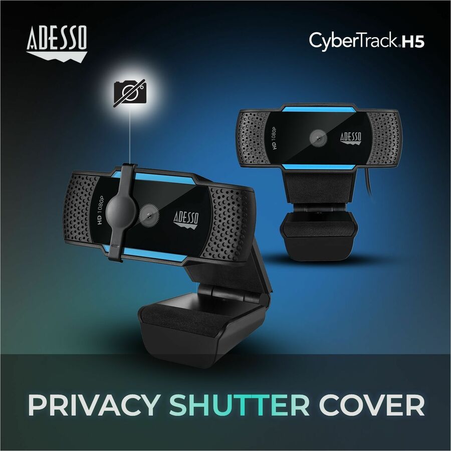 Adesso CyberTrack H5 1080P Webcam - 2.1 Megapixel - 30 fps - USB 2.0 - Auto Focus - Built-In MIC - Tripod Mount - Privacy Shutter Cover