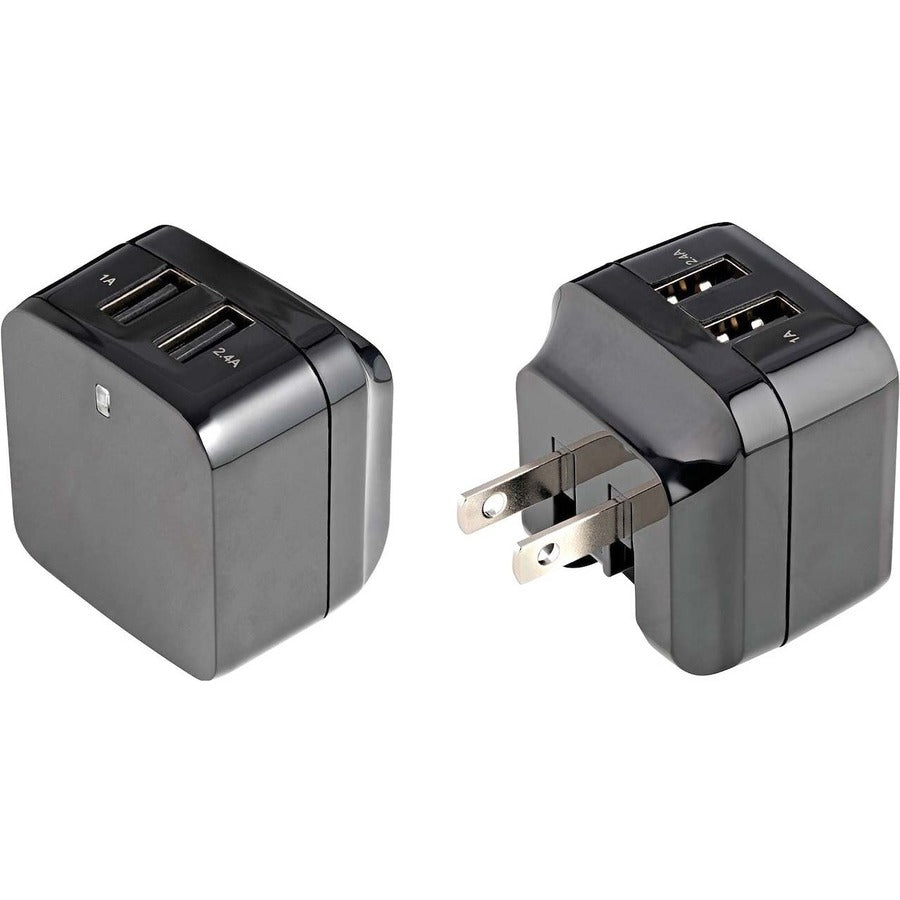 StarTech.com 2 Port USB Wall Charger, 17W Wall Charger Hub (2.4A & 1A port), Dual USB-A Power Adapter, Portable Charger for Phones/Tablets