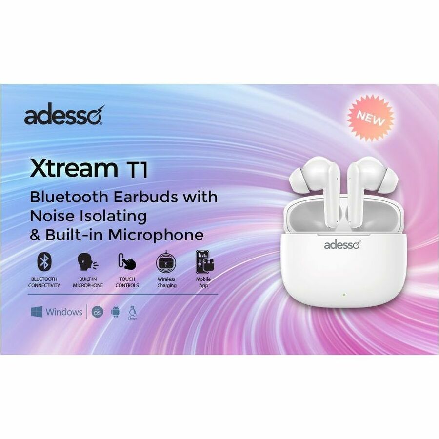 Adesso Xtream T1 Bluetooth Wireless Earbuds and Built-in Microphone