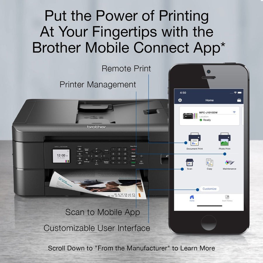Brother MFC MFC-J1010DW Inkjet Multifunction Printer-Color-Copier/Fax/Scanner-17 ppm