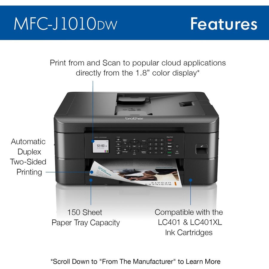 Brother MFC MFC-J1010DW Inkjet Multifunction Printer-Color-Copier/Fax/Scanner-17 ppm