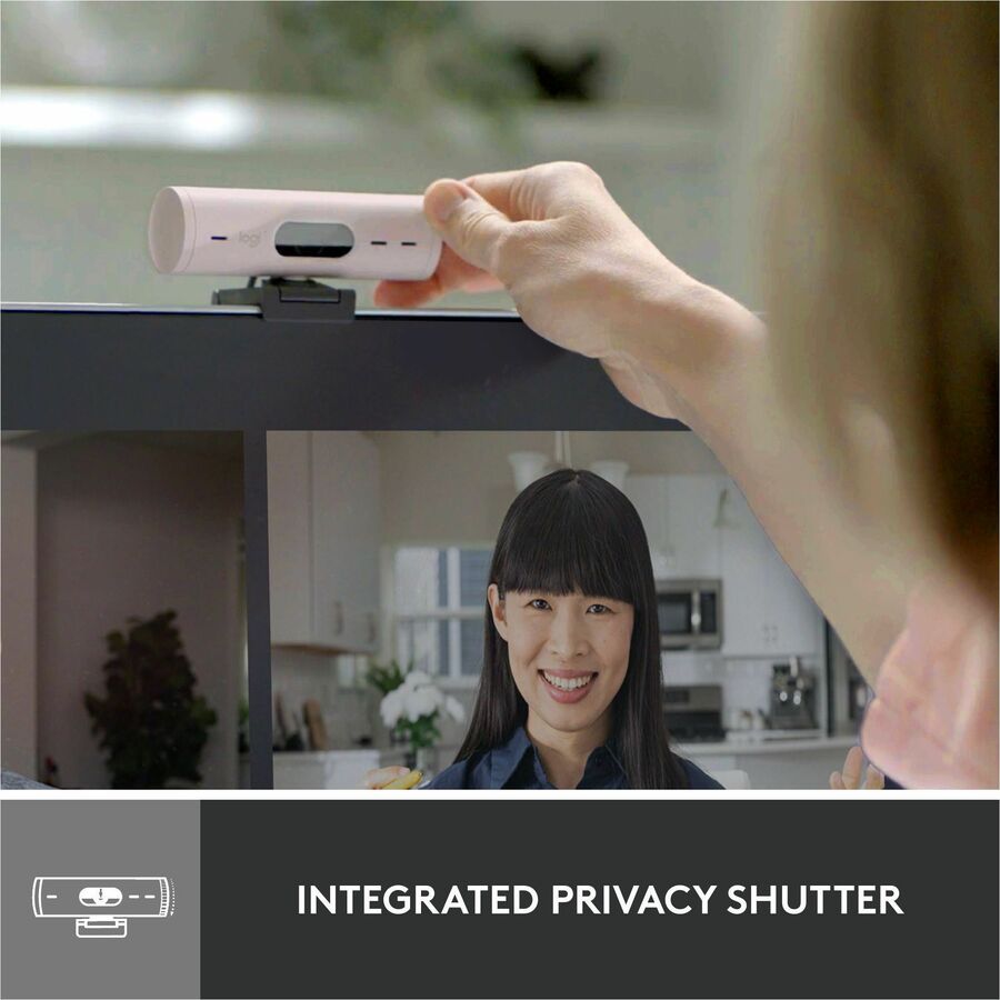 Logitech Brio 500 Full HD webcam, auto framing, noise-reducing mics, privacy shutter, streaming & video calling, Rose