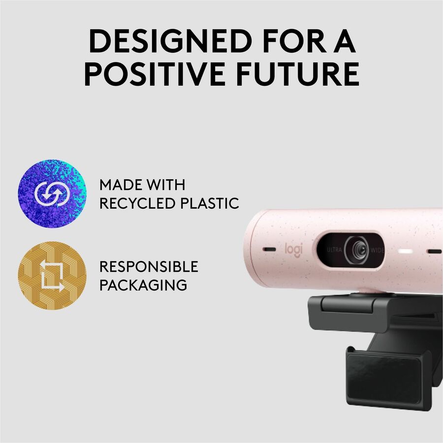 Logitech Brio 500 Full HD webcam, auto framing, noise-reducing mics, privacy shutter, streaming & video calling, Rose