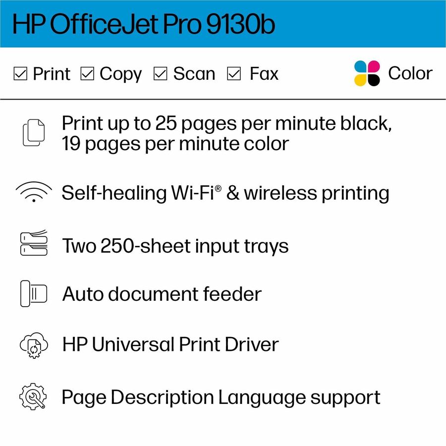 HP Officejet Pro 9130b Wired & Wireless Inkjet Multifunction Printer - Color - Cement
