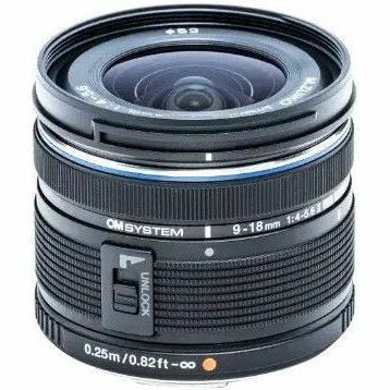 Om System M. ZUIKO DIGITAL - 9 mm to 18 mm - f/4 - f/22 - Super Wide Angle Varifocal Lens