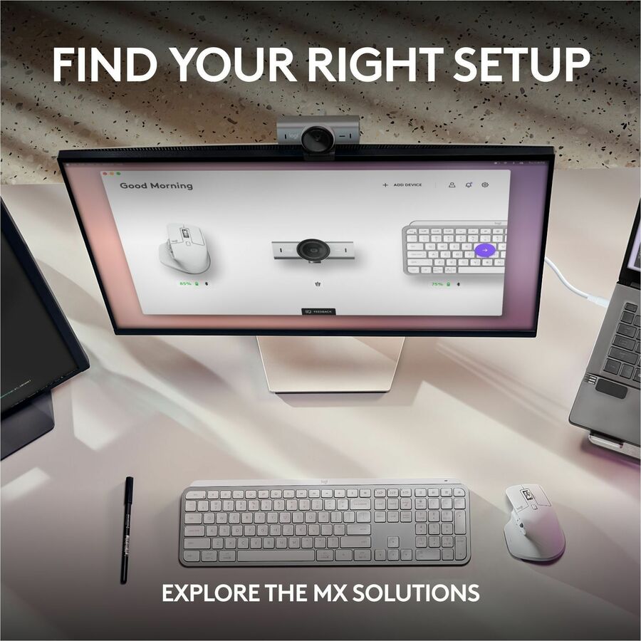 Logitech MX Brio Ultra HD 4K Collaboration and Streaming Webcam, 1080p at 60 FPS, Dual Noise Reducing Mics, Show Mode, USB-C, Webcam Cover, Works with Microsoft Teams, Zoom, Google Meet, Pale Gray