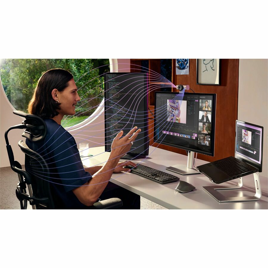 Logitech MX Brio Ultra HD 4K Collaboration and Streaming Webcam, 1080p at 60 FPS, Dual Noise Reducing Mics, Show Mode, USB-C, Webcam Cover, Works with Microsoft Teams, Zoom, Google Meet, Pale Gray
