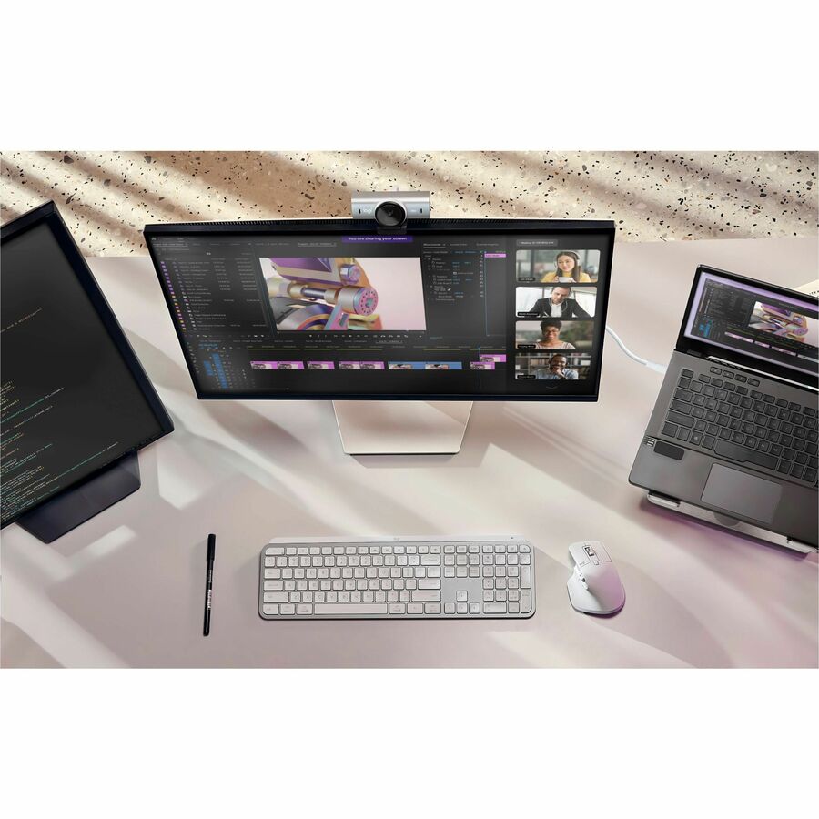 Logitech MX Brio Ultra HD 4K Collaboration and Streaming Webcam, 1080p at 60 FPS, Dual Noise Reducing Mics, Show Mode, USB-C, Webcam Cover, Works with Microsoft Teams, Zoom, Google Meet, Pale Gray