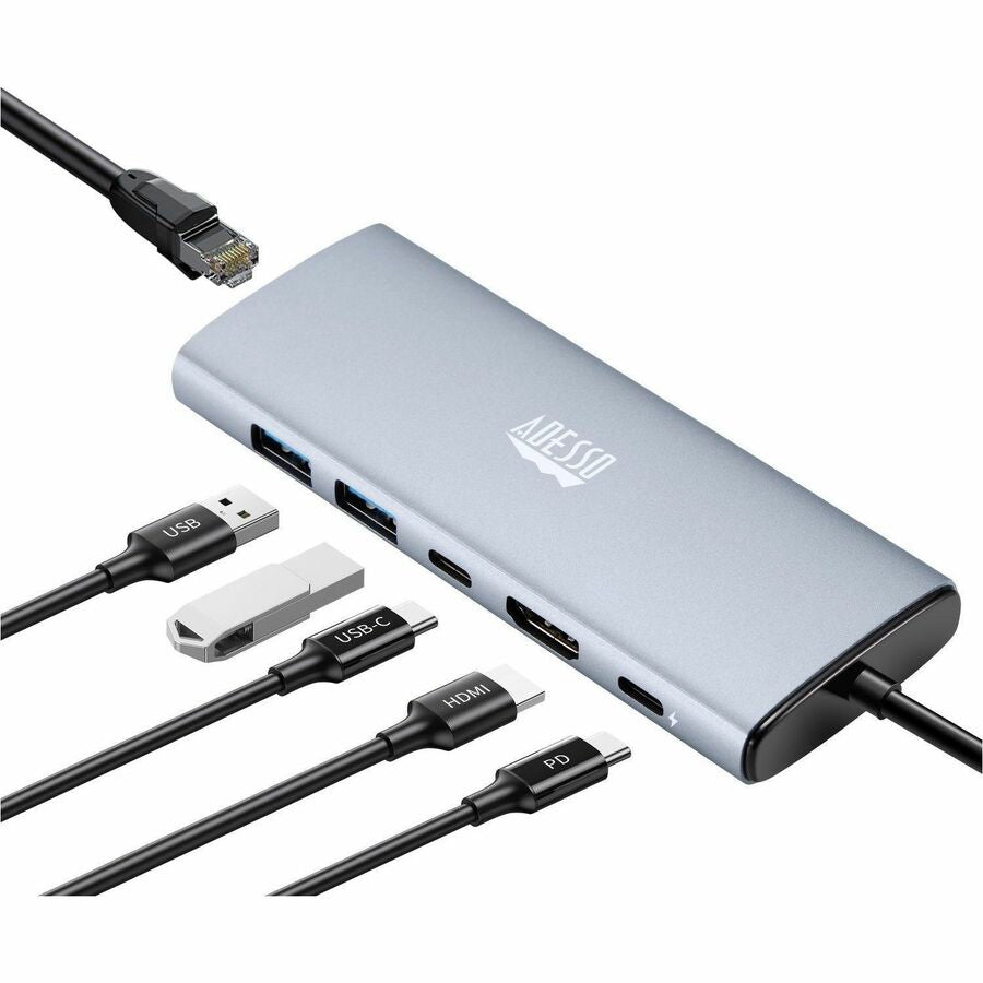 Adesso AUH-4035 7 in 1 Docking Station, Supports USB C to x1 4K HDMI, 3x USB-A 3.2, 1x PD, 1x Micro SD, 1x SD Card