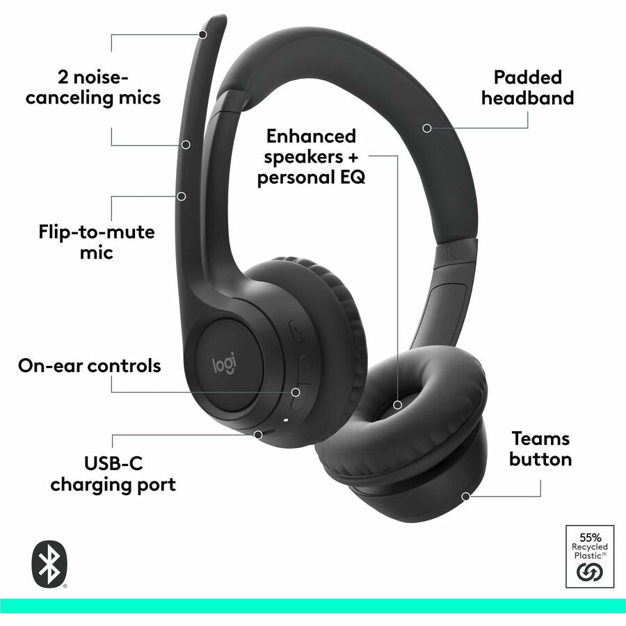 Logitech Zone 305 for Business, Wireless Bluetooth Headset With Microphone, Native Bluetooth, for Microsoft Teams, Black