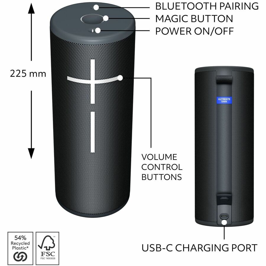 Ultimate Ears MEGABOOM 4 Portable Waterproof Bluetooth Speaker With Powerful 360-Degree Sound and Thundering Bass, Floating Speaker With 20-Hour Battery and 147ft (45m) Range, Black