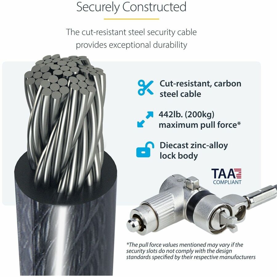 StarTech.com 10-Pack Dual-Access Laptop Lock, 6.5ft (2m) Keyed Alike and Combination Security Cable Lock for K-Slot Devices, Anti-Theft