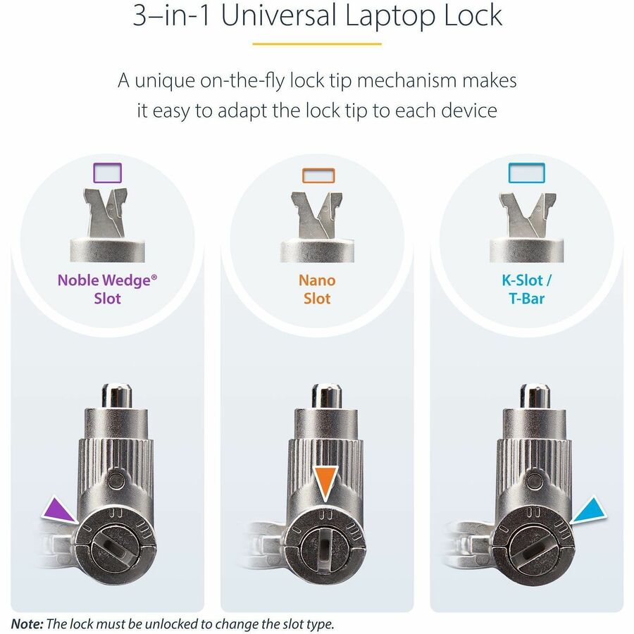 StarTech.com 25-Pack Universal Laptop Lock 6.6ft, Master Keyed Locking Cable, Security Cable, Compatible w/Noble Wedge®/Nano/K-Slot