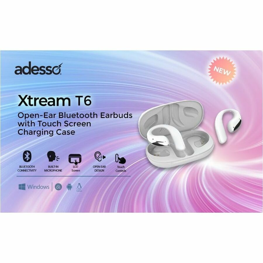 Adesso XTREAM T6 Open-Ear Bluetooth Earbuds with Touch Screen Charging Case