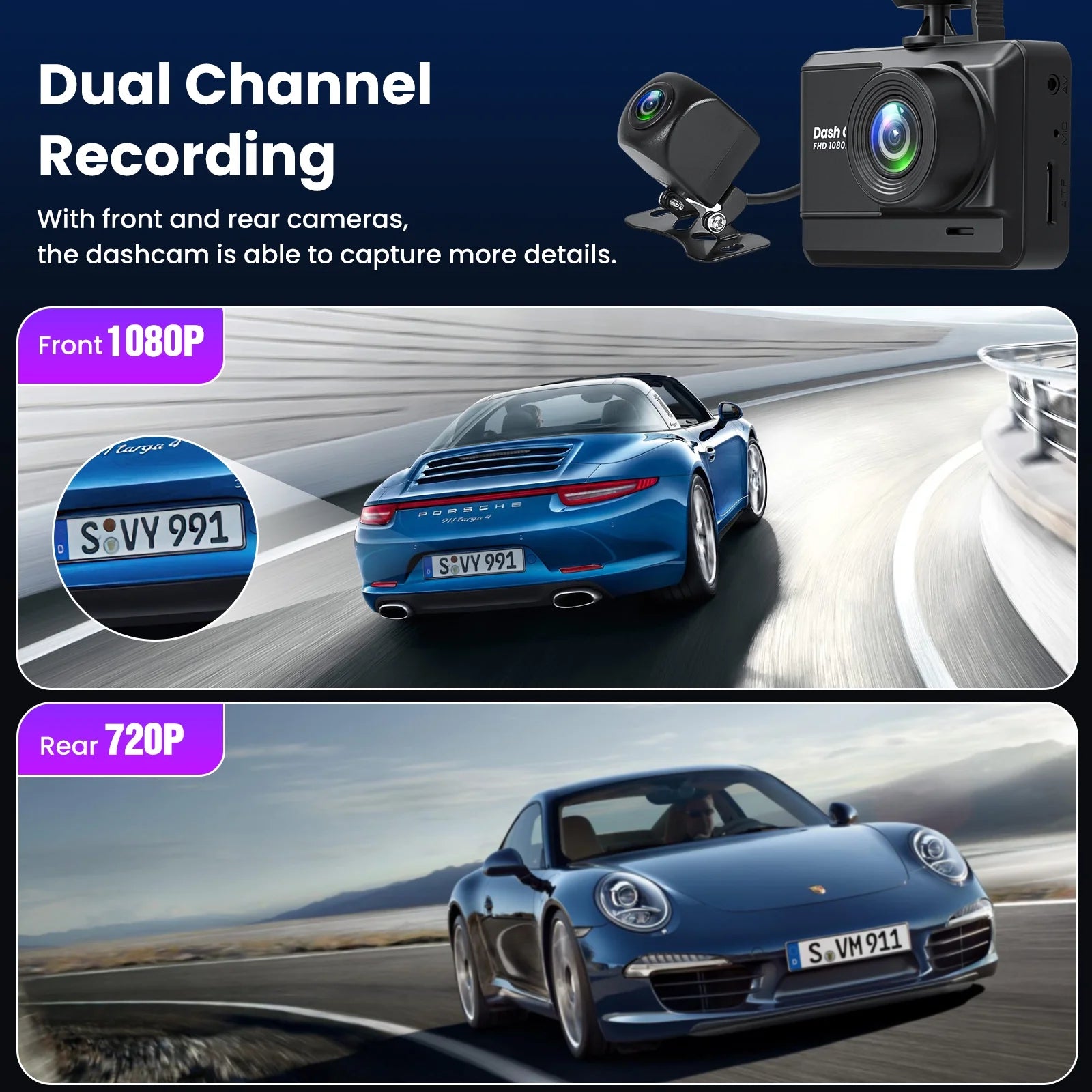 Q5 Dash Cam Front and Rear, Dash Cam 1080P Full HD with 2.45