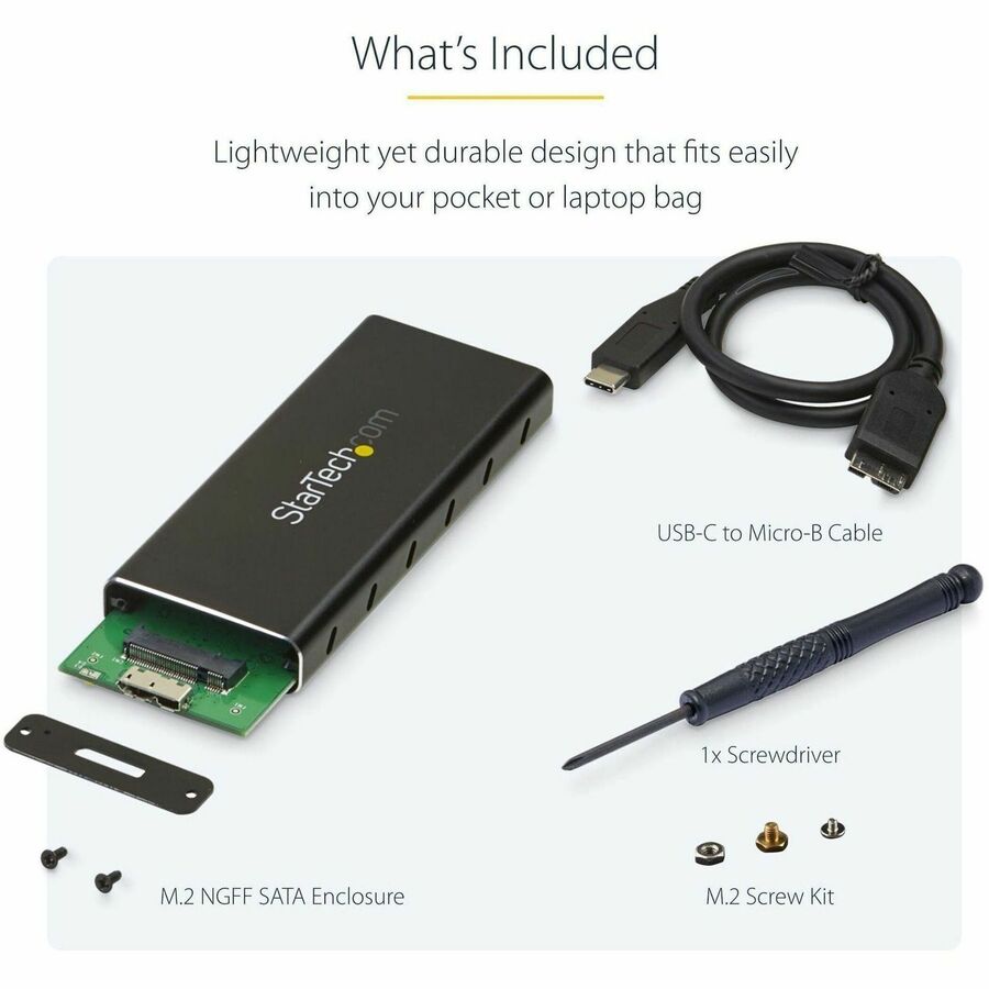StarTech.com M.2 SSD Enclosure for M.2 SATA SSDs - USB 3.1 (10Gbps) with USB-C Cable - External Enclosure for USB-C Host - Aluminum