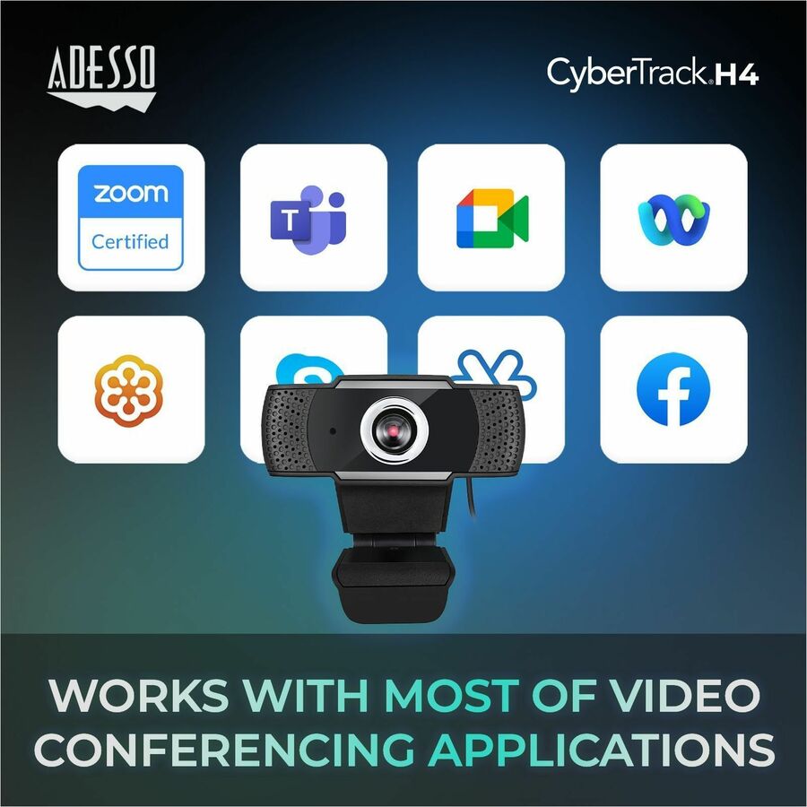 Adesso CyberTrack H4 1080P USB Webcam - 2.1 Megapixel - 30 fps - Manual Focus-Tripod Mount