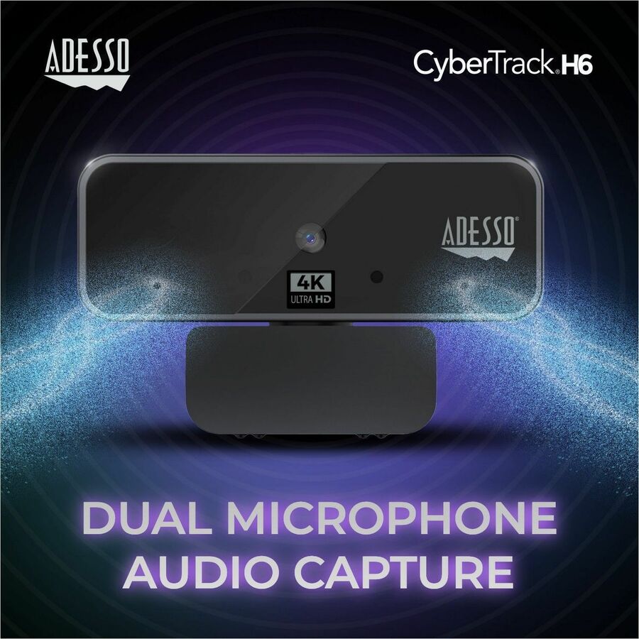 Adesso CyberTrack H6 4K Ultra HD Webcam - 8 Megapixel - 30 fps - USB 2.0 - Fixed Focus - Tripod mount - Privacy shutter