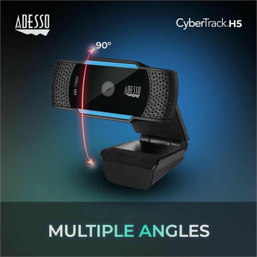 Adesso CyberTrack H5 1080P Webcam - 2.1 Megapixel - 30 fps - USB 2.0 - Auto Focus - Built-In MIC - Tripod Mount - Privacy Shutter Cover