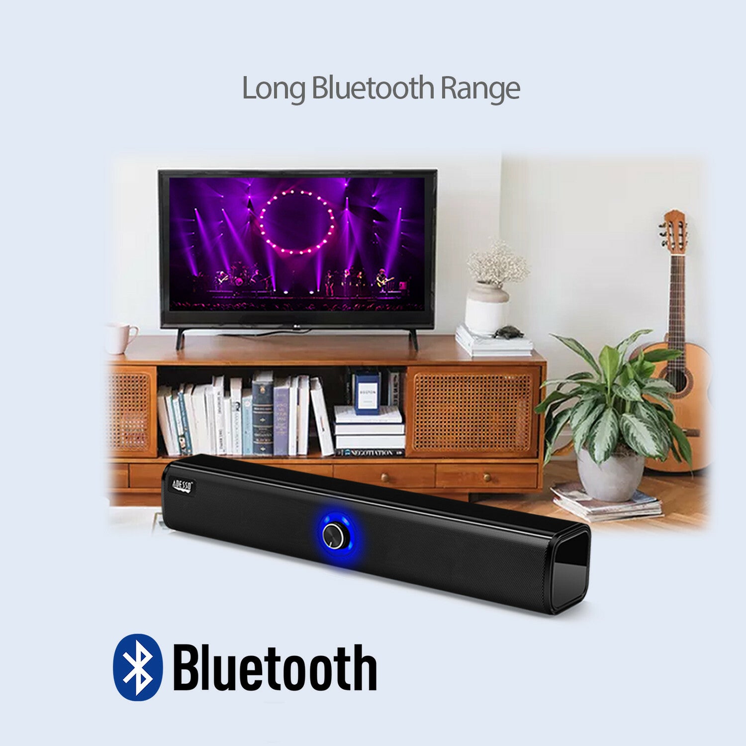 Adesso Xtream S6 Portable Bluetooth & Aux Sound Bar Speaker - 10W x 2 -Black - 3.5mm - Rechargeable Battery - Volume Control Knob - Wired/Wireless