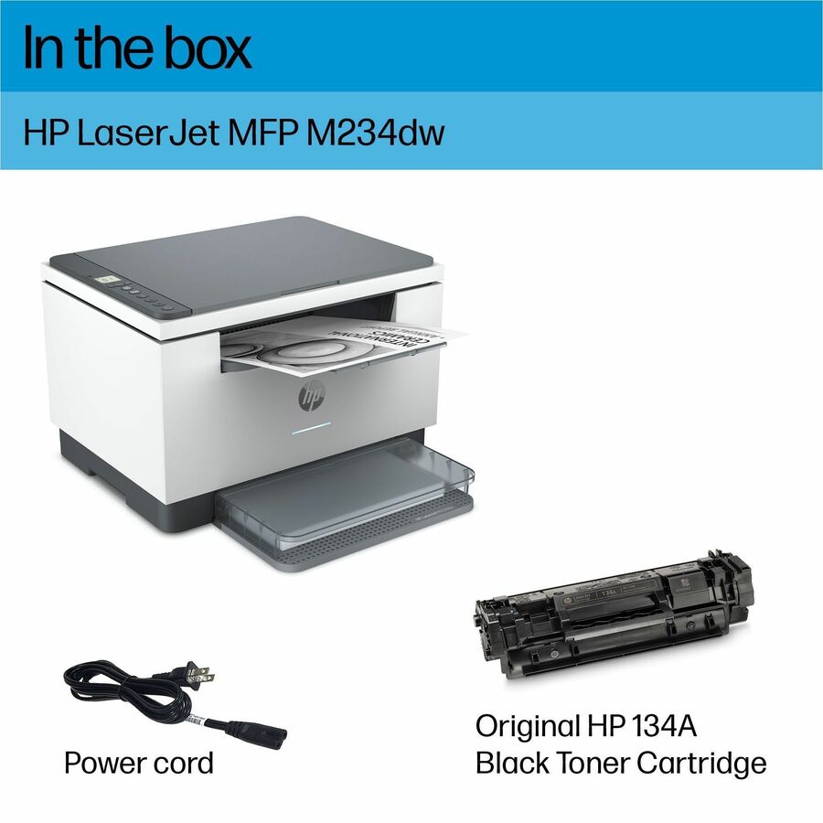 HP LaserJet M234dw Laser Multifunction Printer-Monochrome-Copier/Scanner-30 ppm Mono Print-600x600 dpi Print-Automatic Duplex Print-20000 Pages-150 sheets Input-Color Flatbed Scanner-600 dpi Optical Scan-Wireless LAN-Apple AirPrint-HP Smart App