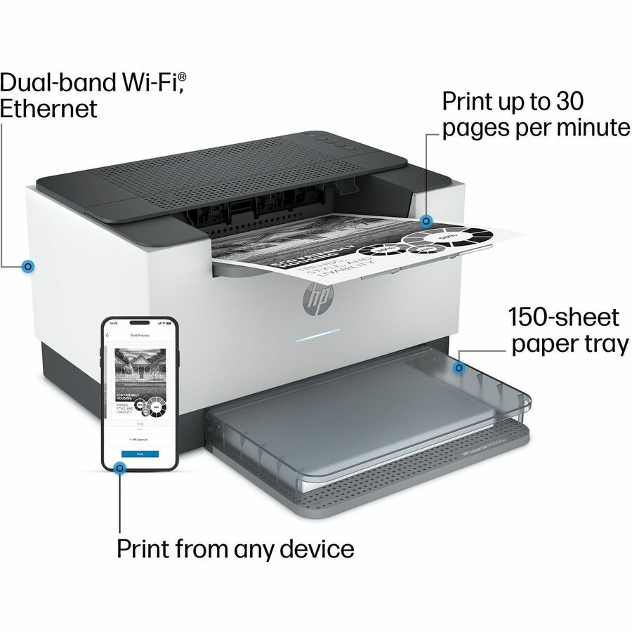 HP LaserJet 200 M209dw Desktop Wireless Laser Printer - Monochrome