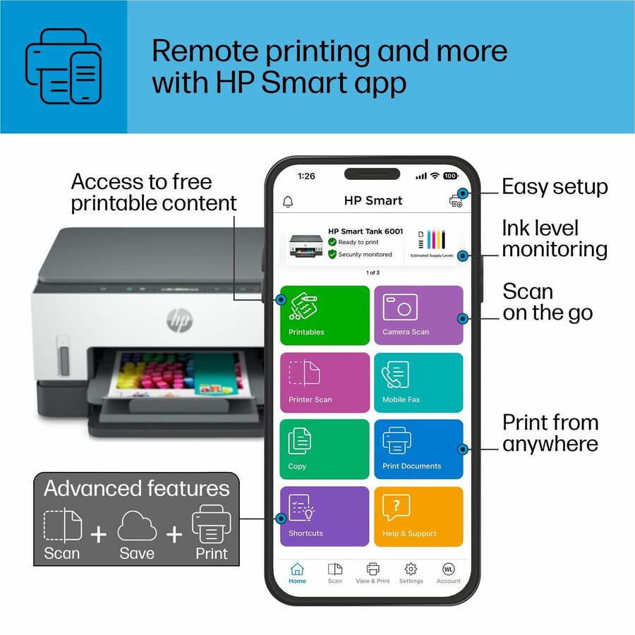 HP 6001 Wireless Smart Tank Inkjet Multifunction Printer - Color