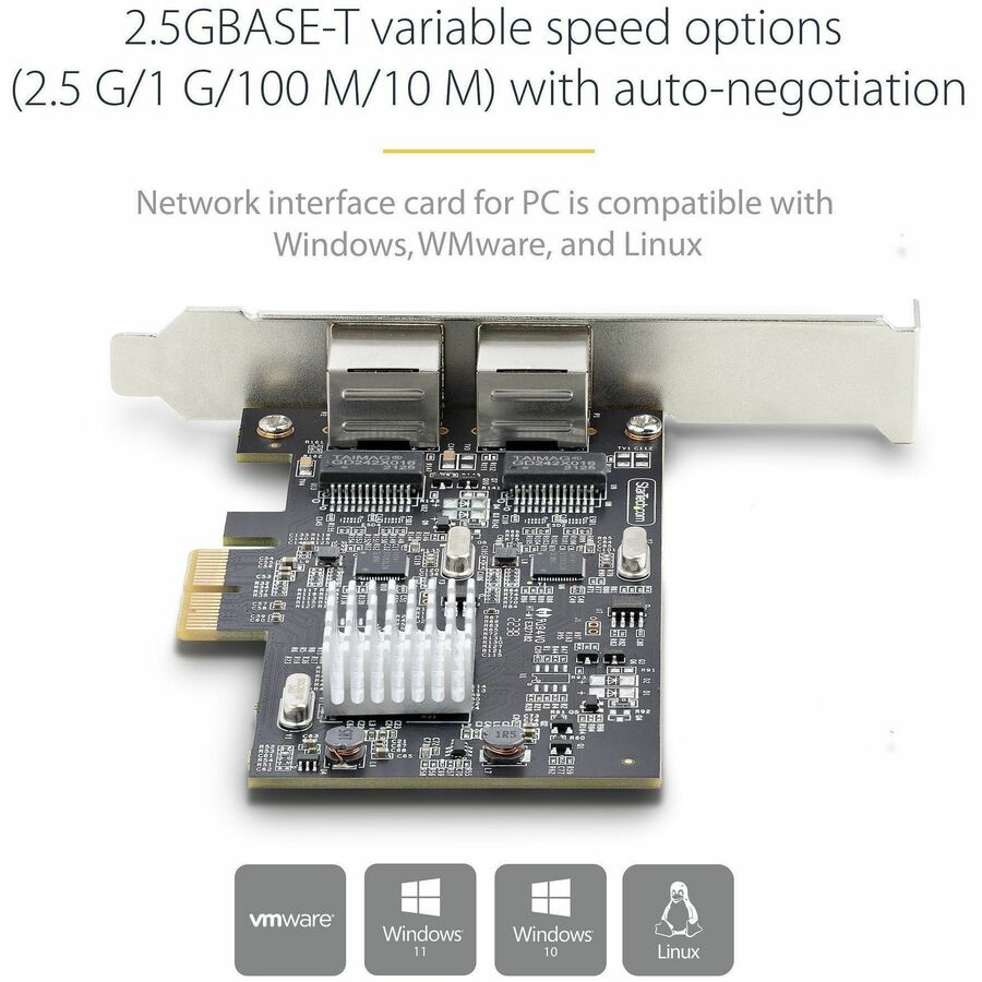StarTech.com 2-Port 2.5G NBASE-T PCIe Network Card, Computer Network Card Interface, Intel® I225-V, Dual-Port Ethernet, Multi-Gigabit NIC