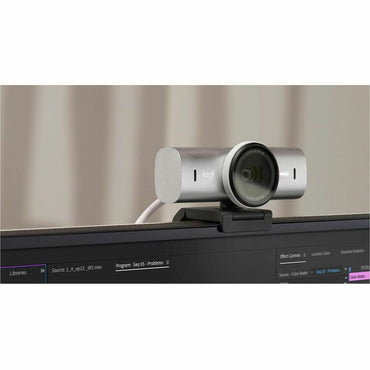 Logitech MX Brio Ultra HD 4K Collaboration and Streaming Webcam, 1080p at 60 FPS, Dual Noise Reducing Mics, Show Mode, USB-C, Webcam Cover, Works with Microsoft Teams, Zoom, Google Meet, Pale Gray