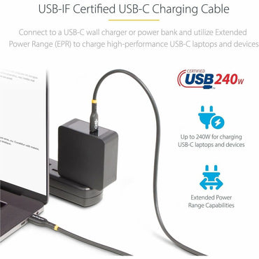StarTech.com 3ft USB-C Charging Cable, USB-IF Certified USB C Cable, 240W PD EPR, USB 2.0 Type-C Laptop Charger Cord, TPE Jacket, M/M