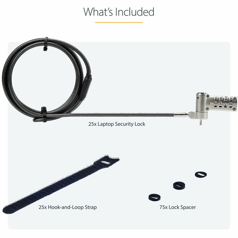 StarTech.com 25-Pack Universal Laptop Lock 6.6ft, Serialized Combo Security Cable For Notebook, Compatible w/Noble Wedge®/Nano/K-Slot