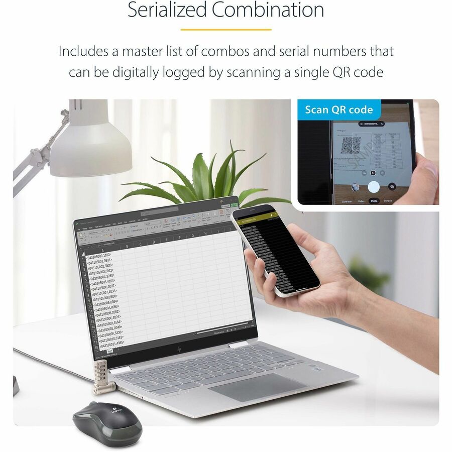 StarTech.com 25-Pack Universal Laptop Lock 6.6ft, Serialized Combo Security Cable For Notebook, Compatible w/Noble Wedge®/Nano/K-Slot