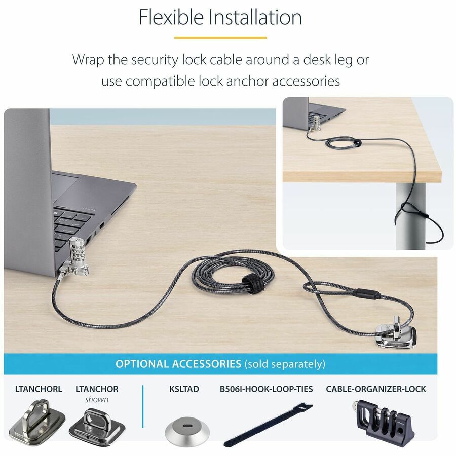 StarTech.com 25-Pack Universal Laptop Lock 6.6ft, Serialized Combo Security Cable For Notebook, Compatible w/Noble Wedge®/Nano/K-Slot