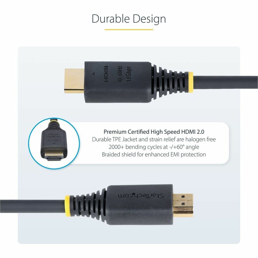 StarTech.com 3ft (0.9m) Premium Certified High Speed HDMI Cable, 4K 60Hz/1440p 144Hz, 18Gbps, UHD HDMI 2.0 Cord, TPE Jacket