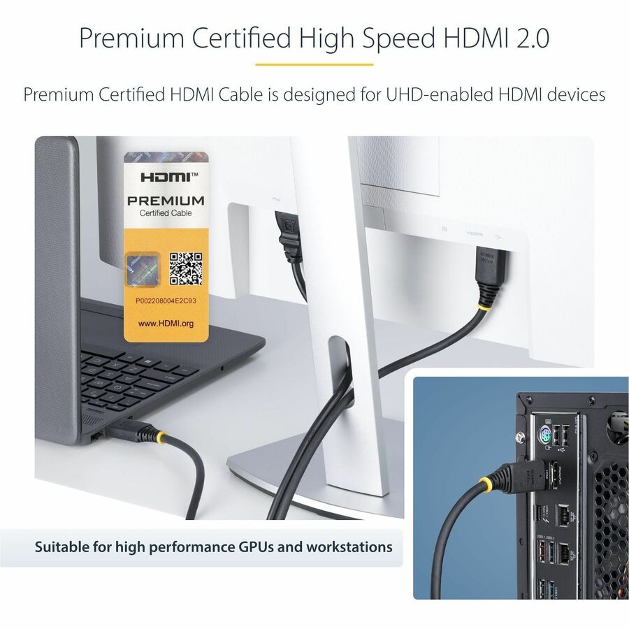 StarTech.com 3ft (0.9m) Premium Certified High Speed HDMI Cable, 4K 60Hz/1440p 144Hz, 18Gbps, UHD HDMI 2.0 Cord, TPE Jacket