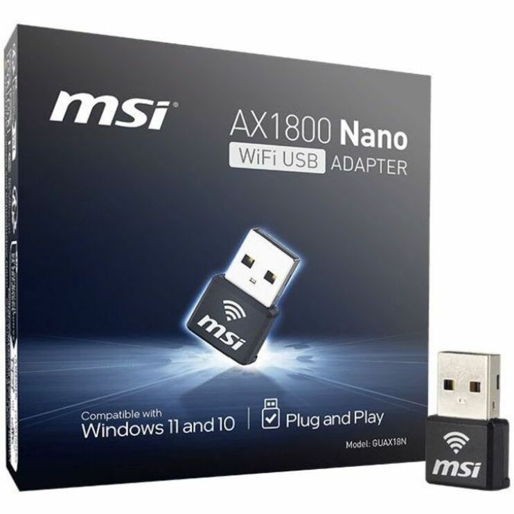 MSI GUAX18N IEEE 802.11 a/b/g/n/ac/ax Dual Band Wi-Fi Adapter for Computer, Notebook
