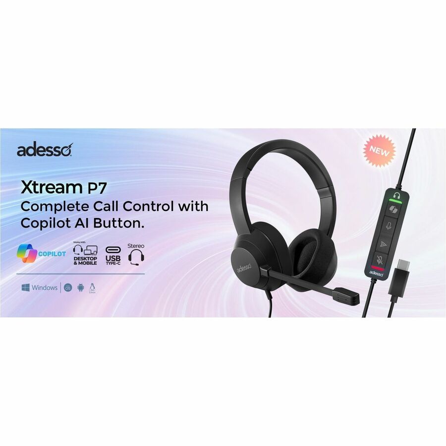 Adesso Xtream P7 Wired Stereo Headset With AI Controls