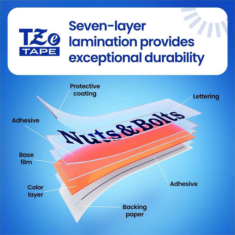 Brother Genuine P-touch TZeS221 BK on WHT Label Tape, Strong Adhesive Lam., 9mmX8m