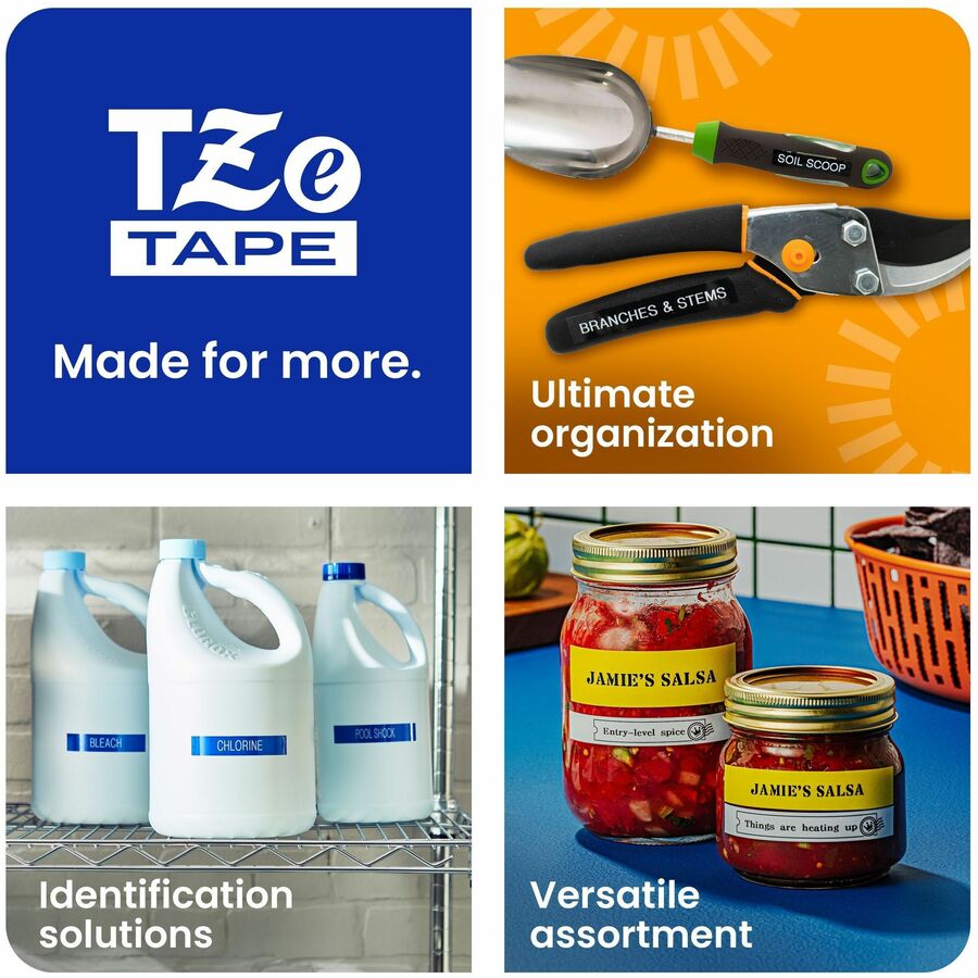 Brother Genuine P-touch TZeS221 BK on WHT Label Tape, Strong Adhesive Lam., 9mmX8m