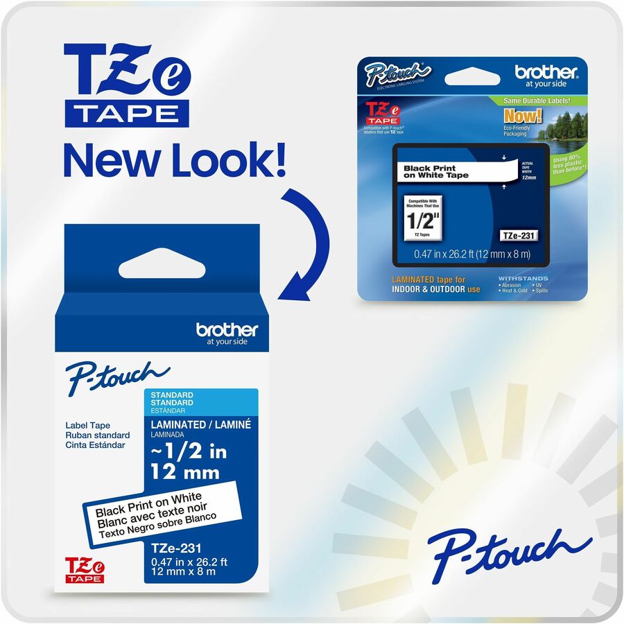 Brother Genuine P-touch TZeS221 BK on WHT Label Tape, Strong Adhesive Lam., 9mmX8m