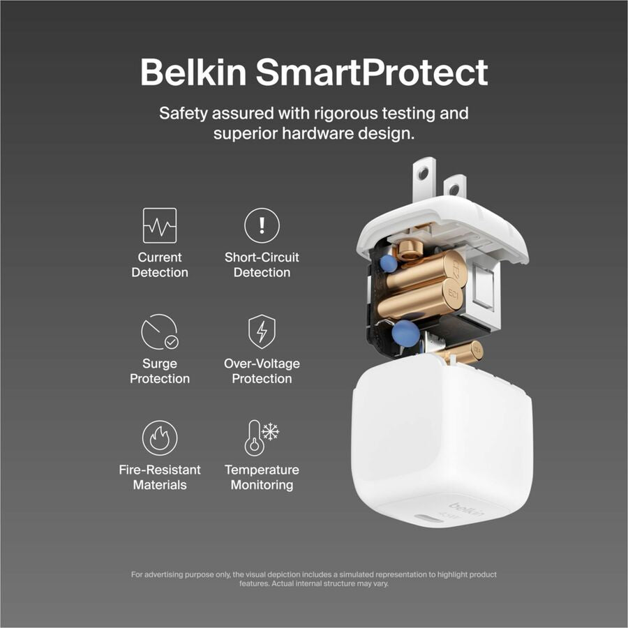 Belkin 45W Portable USB-C Wall Charger - 1xUSB-C (45W) - Fast Charge - Power Adapter - White
