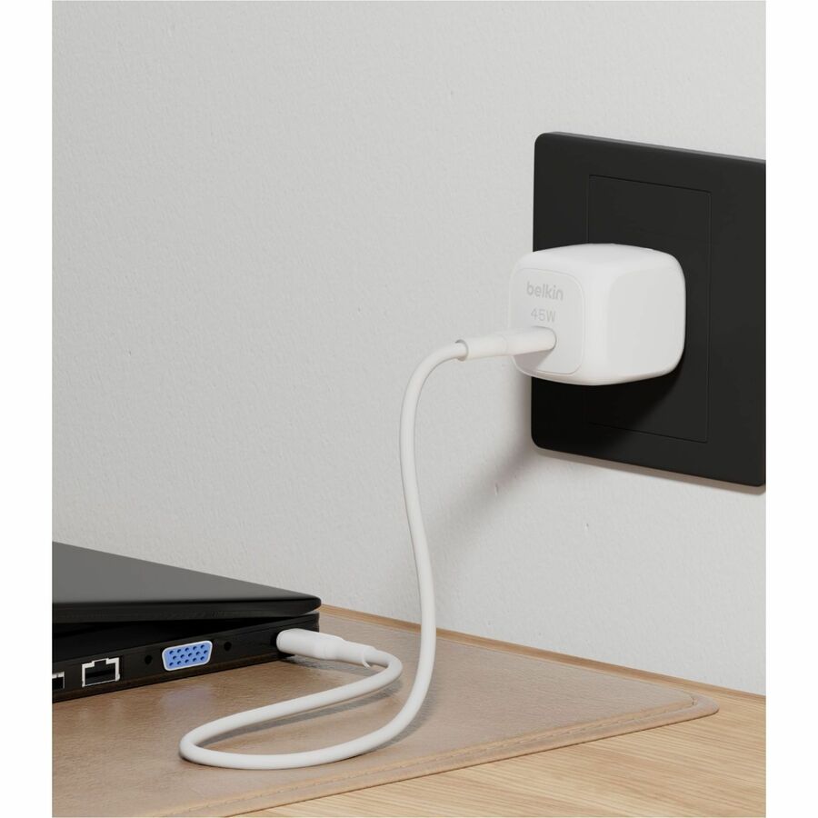 Belkin 45W Portable USB-C Wall Charger - 1xUSB-C (45W) - Fast Charge - Power Adapter - White