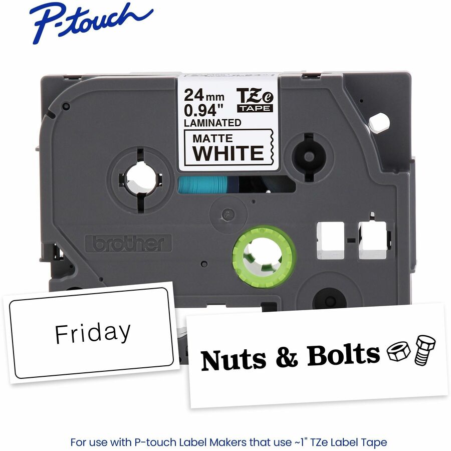 Brother Genuine P-touch TZeM251 BK on WHT Label Tape, Premium Matte Laminated, 24mmX8m