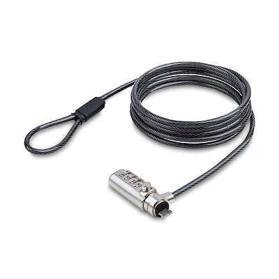 StarTech.com Slim Lock Nano Slot Compatible, 6.6ft (2m) Combination Locking Cable, Desk Anti-Theft Security For Laptop/Notebook Computer