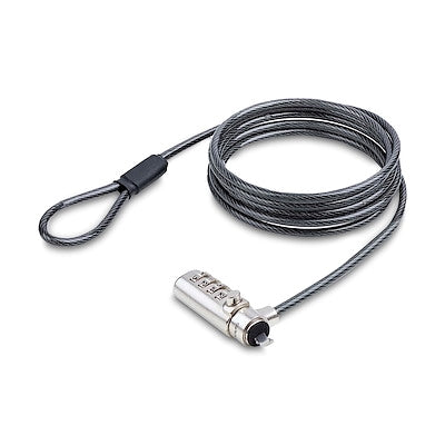 StarTech.com Slim Lock Noble Wedge® Slot Compatible, 6.6ft (2m) Combination Locking Cable, Desk Anti-Theft Security For Laptop/Notebook