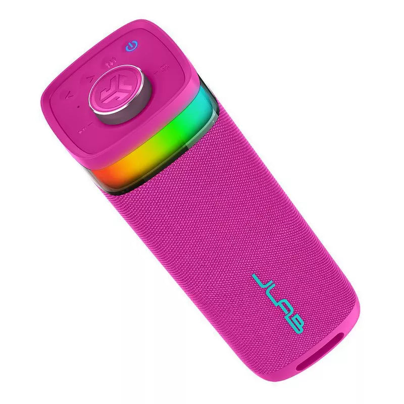 JLab Party Portable Speaker - Pink: Dual Pairing, Waterproof Bluetooth, LED Light - Pink