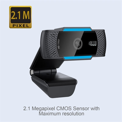 Adesso CyberTrack H5 1080P Webcam - 2.1 Megapixel - 30 fps - USB 2.0 - Auto Focus - Built-In MIC - Tripod Mount - Privacy Shutter Cover